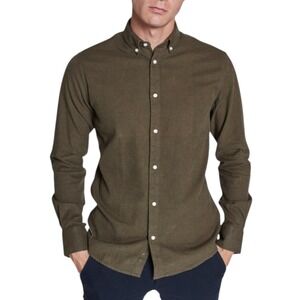 Bruun Stengade‎ Men's Slim Fit Long Sleeve Button Down Shirt Medium Green Cotton